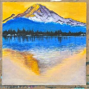 Serene Reflection of Mountain Rainier Acrylic Painting on Canvas Panel 8x8 inch